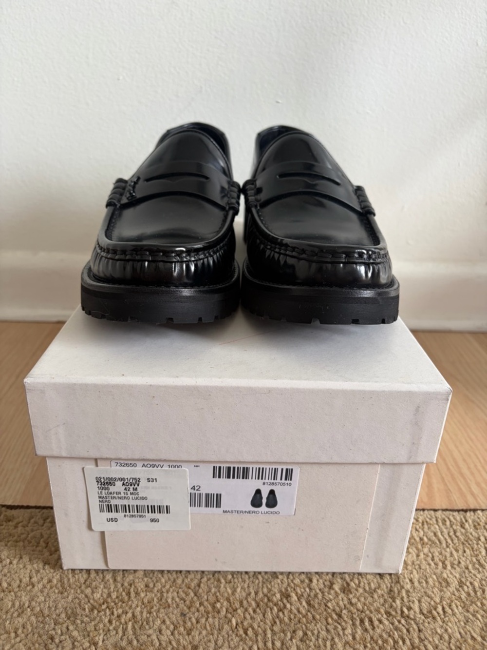 Saint Laurent Black Leather Lug-Sole Penny Loafers - Picture 3 of 7